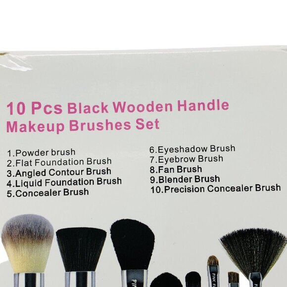Makeup Brushes Set 10 pc Pink Panda Wooden Handle Cosmetic Brushes - Picture 3 of 4